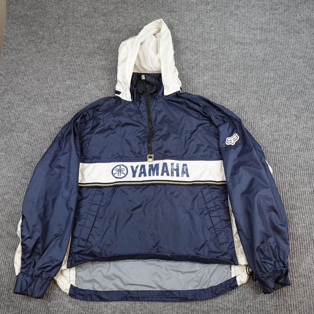 Fox Racing Yamaha Jacket Mens Small Blue White Hooded 1/2 Zip Windbreaker Riding